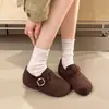 Zapatos Casuales de Lana Forrados de Felpa para Mujer 2026 Otoño/Invierno Nuevos Cálidos Sin Cordones Hebilla Metálica Mocasines Casuales Retro Zapatos de Algodón