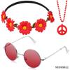 Accesorios de Disfraz Hippie de los años 60 Diadema de Girasol Gafas Redondas y Collar de Cincel de Paz Aretes traje