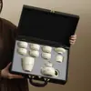 Conjunto de Chá Kung Fu Bege Forno Ru Bule de Cerâmica, Tigela com Tampa, Xícara de Chá, Conjunto Completo Caixa de Presente de Luxo, Presente Souvenir para Clientes