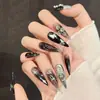 Yihe Original [Cráneo de Diamante Negro Sa] Plata Negra Estilo Oscuro Cráneo de Diamante Arte de Uñas Personalidad Genial Uñas Portátiles Hechas a Mano