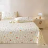Modelo nuevo 2026 sábana de cama de algodón grueso pieza única 100% algodón puro funda de almohada de lino engrosada juego de tres piezas tapete de enfriamiento de verano