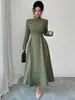 Vestido Largo de Verano 2026 Transfronterizo Europeo y Americano para Mujer, de Temperamento, entallado a la cintura, con cuello alto, de doble botonadura, ajustado