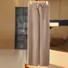 Pantalones de punto acanalado fino 100% lana con cordón, largos hasta el suelo, cintura alta, suaves, estilizan, estilo coreano, color liso, pantalones de punto de pierna ancha versátiles
