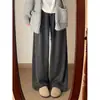 Pantalones de otoño nuevos para mujer, color gris oscuro, forrados de polar, de cintura alta, corte holgado, pierna recta, pierna ancha, con un estilo relajado y casual