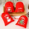Bolsa de Veludo com Cordão para Doces de Natal Transfronteiriça Estampa de Desenho Animado Bolsa de Presente de Natal para Idosos Venda por Atacado