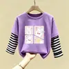 Camiseta de algodón 100% para niña, estilo dos piezas falsas, camiseta base de otoño para niñas, top elegante para bebés, ropa infantil de moda