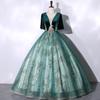 Exame de Arte Vocal Performance de Piano Bel Canto Performance Solo Vestuário Veludo Verde Escuro Moda Vestido de Noite Feminino Apresentadora