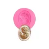 Molde de silicona para marco de fotos de cabeza de dama, estilo europeo retro en relieve, decoración de pastel de fondant de chocolate, herramienta para hornear