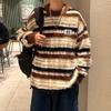 Tejido de Punto de Terciopelo de Visón de Cuello Redondo para Hombre y Mujer Invierno Rayado en Contraste Suelto Versátil Tejido de Punto en Tendencia Marca Tejido de Punto en Tendencia Hombre