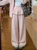 Pantalones grises de imitación de dos piezas de pierna ancha con detalle de lazo, pantalones casuales rectos finos de verano 2026 para mujer, cintura alta, adelgazantes