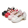 Sapatos Cosplay de Maid Femboy Sapatos Lolita Mary Jane Sapatos JK Princess de salto único Fivela de laço Sapatos femininos Plus size