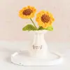 Acabamento Cruzado Feito à Mão Crochê Tulipa em Vaso Rosa Ornamentos Lã Tricotada Vaso Flor Artificial Planta em Vaso para Mesa