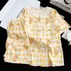Pijama de Estilo Coreano para Niños Verano Manga Corta Algodón Nube Estilo Princesa Cuello Cuadrado Niñas 2026 Nuevo Lindo Ropa de Casa