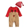 Ropa para niñas Europa y Estados Unidos en primavera, otoño e invierno mono de alce de manga larga traje de escalada ropa ha + Sombrero conjunto de dos piezas ropa para niños ins