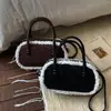 Bolso de Mano de Peluche Patchwork Elegante de Nicho con un Toque de Lujo, Bolso de Hombro Único Retro Moderno, Bolso Cruzado Casual de Gamuza