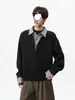 Camisa de Cuadros Americana Patchwork Sudadera con Capucha de Polo para Hombre Otoño Invierno Engrosada Diseño Falso de Dos Piezas Media Cremallera Top Versátil