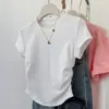 Comercio exterior transfronterizo al por mayor Amazon verano cuello redondo hilo algodón cintura ajustada ajustada manga corta camiseta base para mujer