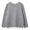 Suéter de punto retro blanco de alta gama de imitación de dos piezas para mujer, nuevo estilo otoño e invierno, suéter casual suelto suave