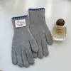 Exportar Etiqueta de Tecido Coreana Luvas de Lã Tricotadas Moda Borda Travada Versátil Inverno Quente Luvas Sem Dedos Touchscreen para Mulheres