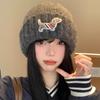 Gorro de lana de punto con forma de cachorro para mujer, estilo coreano, para otoño e invierno, con cabeza grande y punta cálida.
