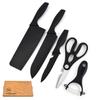 Conjunto de Cortador de Aço Inoxidável com Palha de Trigo Faca de Chef Faca de Frutas com Tábua de Corte Conjunto de Cinco Peças Caixa de Couro de Vaca