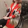 Estilo Coreano Primavera y Otoño Nuevo Estilo Estilo Perezoso Cárdigan de Punto con Cuello en V para Mujer Clásico Rombo Bordado en Toalla Combinación de Colores Chaqueta de Punto