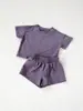 Conjunto Sencillo de Color Sólido Exclusivo de Fábrica de Origen Transfronterizo para Niños Bebé Niño Verano 100% Algodón Manga Corta Ropa Casual