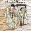 Camisa casual hawaiana de flores para hombre, shorts de verano a la moda, manga corta holgada, pareja japonesa junto al mar, traje de playa para hombre