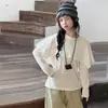 Conjunto casual nuevo para niñas de otoño: camiseta de manga larga tipo chal y pantalones de pierna ancha, camiseta básica y pantalones de pierna recta para primavera y otoño para niñas