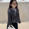 Ropa Infantil Estilo Coreano 2025 Otoño Nuevo Estilo Cárdigan a Rayas para Bebé Niña Top con Cordones Pantalones de Mezclilla de Pierna Ancha Conjunto de Tres Piezas