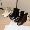 Botines elásticos ajustados para mujer de piel de oveja de dos capas + superelásticos, estilo coreano, puntera redonda, cremallera lateral, tacón medio grueso, botines elásticos para tobillo para mujer