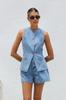 Traje de Shorts de Mezclilla Sueltos de Cintura Alta sin Mangas de Moda Europea y Americana Nueva Estación Primavera Verano 2025 Estación Independiente de Amazon