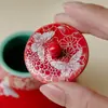 Ruyeguixong Lata Pequeña de Té Roja China con Incrustaciones Doradas y Plateadas de Mariposa y Flor Tarro de Cerámica de Alto Grado para Almacenamiento Tarro Pequeño Sellado