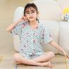 Pijamas de niña para niños de verano, traje delgado de manga corta, pijama de algodón burbuja de dibujos animados para niña, traje para el hogar al por mayor