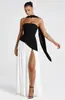 Vestido largo de color liso sin tirantes con abertura alta, sexy y a la moda, para mujer, transfronterizo, europeo y americano, 2025, nuevo