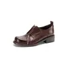 Zapatos de Cuero Estilo Británico con Cremallera Frontal Personalizados, Tallas 33-42, Modelo Nuevo, Piel de Vaca Lavada, Tacón Medio Grueso, Zapatos de Corte Bajo