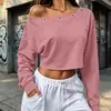 Amazon Europeo y Americano Otoño 2026 Nuevo Color Sólido Ojales Metálicos Cómodo Casual Camiseta de Hombros Caídos para Mujer