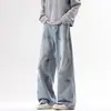Jeans de mezclilla rasgados y salpicados estilo americano para hombre, marca de moda primavera/verano, pantalones anchos casuales rectos de calle teñidos sucios