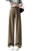Calça de terno cinza feminina, estilo outono, calça corte banana, cintura alta, fluida, calça casual de perna reta, calça de perna larga estreita