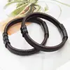 Pulseira Masculina de Negócios Personalizada em Aço Inoxidável e Couro Bangle Magnético Retrô Popular Novo Europeu e Americano Masculino Atacado