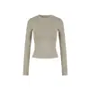 Camiseta básica simple de cuello redondo y manga larga para mujer, top versátil de otoño ajustado, capa interior adelgazante