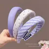 Diadema de corona alta estilo coreano, diadema de borde ancho, diadema para lavarse la cara con dientes, accesorio para el cabello de tela a cuadros de alta gama