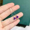 Brincos de ametista natural pura cor super barra cristal roxo sonho misterioso limpo 5*5mms925 prata esterlina incrustada