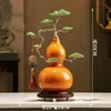 Nuevo adorno de calabaza de cerámica artesanal con piedra de cristal de alta gama estilo chino, juego de regalo con caja para decoración de sala de estar en casa estilo chino