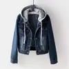 Chaqueta corta de mezclilla para mujer, primavera y otoño, estilo coreano, nueva chaqueta con capucha de manga larga ajustada, top versátil para estudiante, otros