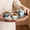 Fabricante plata esterlina 999 porcelana neumático pez plateado juega patrón loto verde Tazón con tapa juego de taza de té tazón de té de cerámica juego de té de alta gama