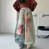 Jeans Feminino 2026 Design Divertido Retro Americano Estampa de Urso, Calça Wide Leg Vintage Solta Comprida Tendência