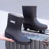 Botas de lluvia para mujer hasta la pantorrilla, zapatos de goma antideslizantes de moda para adultos hasta la pantorrilla, zapatos impermeables, botas de lluvia gruesas con forro de felpa para mujer