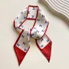 Bufanda Larga Estampada Elegante Roja de Doble Capa Cinta para el Cabello Bufanda Estilo Coreano para Mujer Cinta Decorativa Bufanda para Traje Versátil