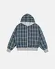 Conjunto de sudadera con capucha retro estilo INS transfronterizo para otoño e invierno, con diseño de dos piezas falsas con una camisa a cuadros y una chaqueta con cremallera